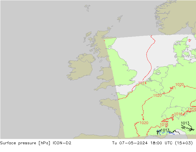 Luchtdruk (Grond) ICON-D2 di 07.05.2024 18 UTC