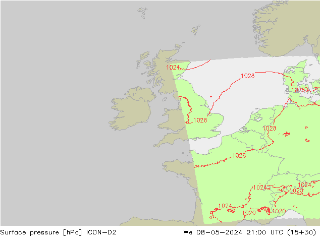 Yer basıncı ICON-D2 Çar 08.05.2024 21 UTC