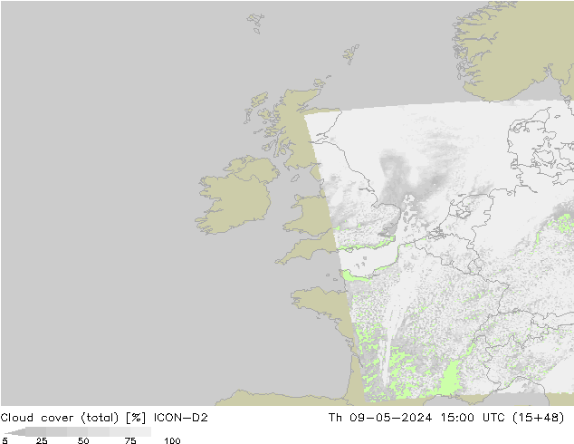Nubi (totali) ICON-D2 gio 09.05.2024 15 UTC