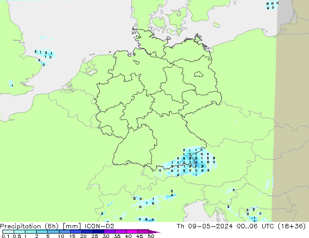 Precipitation (6h) ICON-D2 Th 09.05.2024 06 UTC