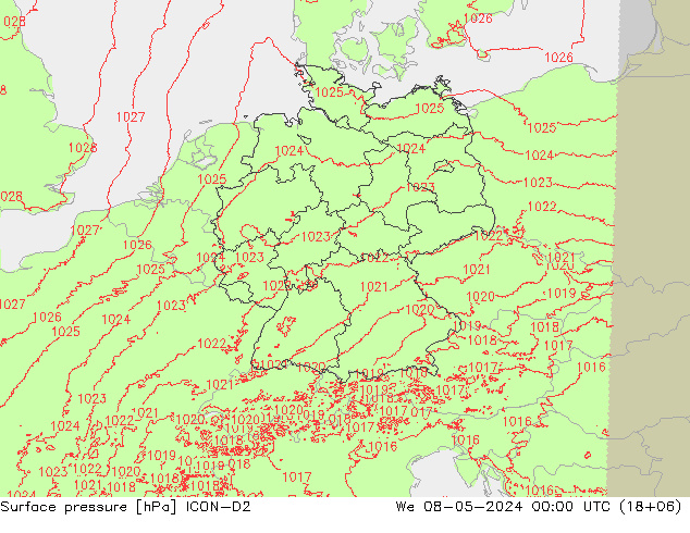 Pressione al suolo ICON-D2 mer 08.05.2024 00 UTC