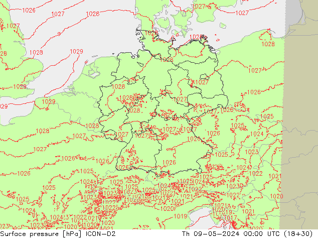Bodendruck ICON-D2 Do 09.05.2024 00 UTC