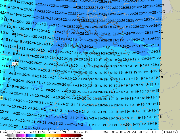 Geop./Temp. 500 hPa ICON-D2 mié 08.05.2024 00 UTC