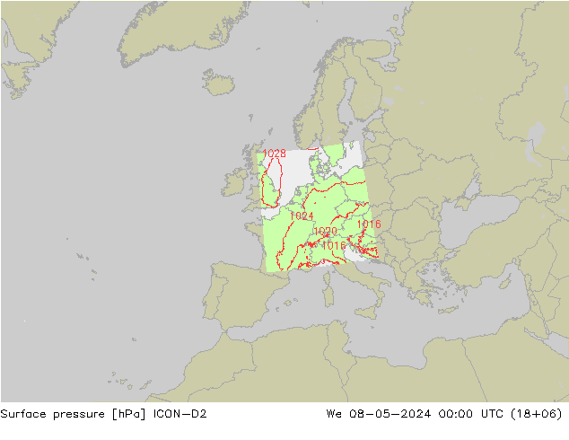 地面气压 ICON-D2 星期三 08.05.2024 00 UTC