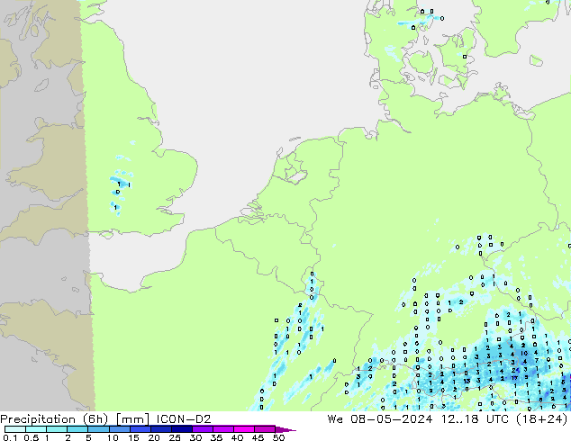 Precipitación (6h) ICON-D2 mié 08.05.2024 18 UTC