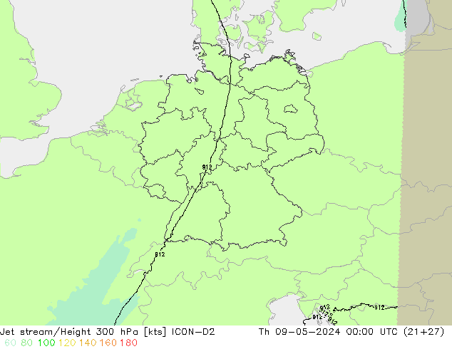 Jet stream/Height 300 hPa ICON-D2 Th 09.05.2024 00 UTC