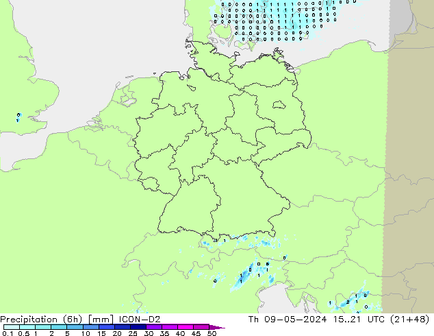 Precipitação (6h) ICON-D2 Qui 09.05.2024 21 UTC