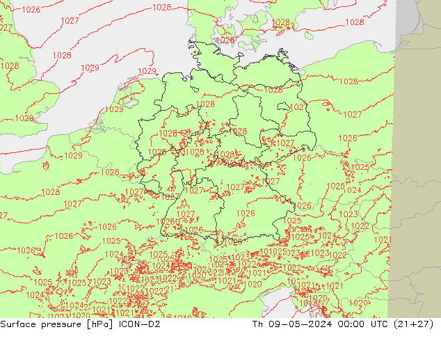 ciśnienie ICON-D2 czw. 09.05.2024 00 UTC