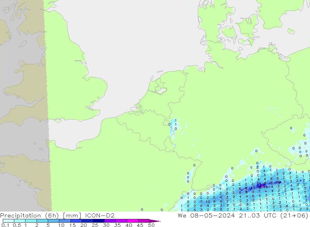 Precipitation (6h) ICON-D2 St 08.05.2024 03 UTC