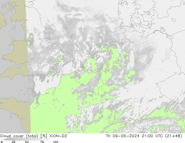 Wolken (gesamt) ICON-D2 Do 09.05.2024 21 UTC