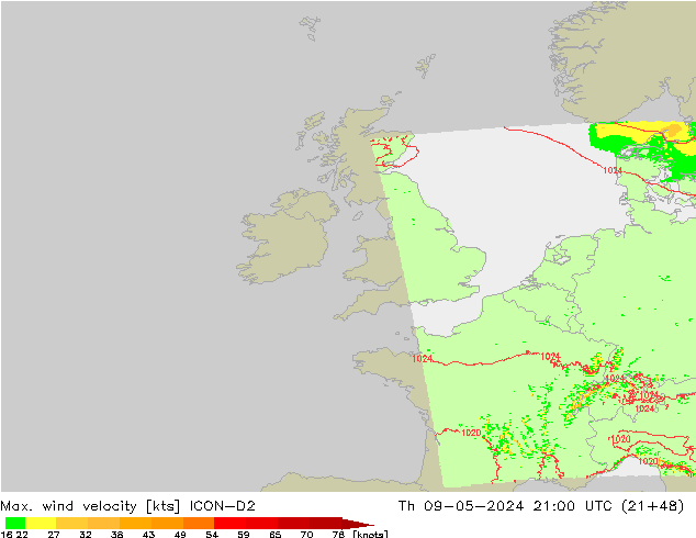 Max. wind velocity ICON-D2  09.05.2024 21 UTC