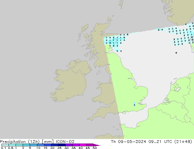 Precipitazione (12h) ICON-D2 gio 09.05.2024 21 UTC
