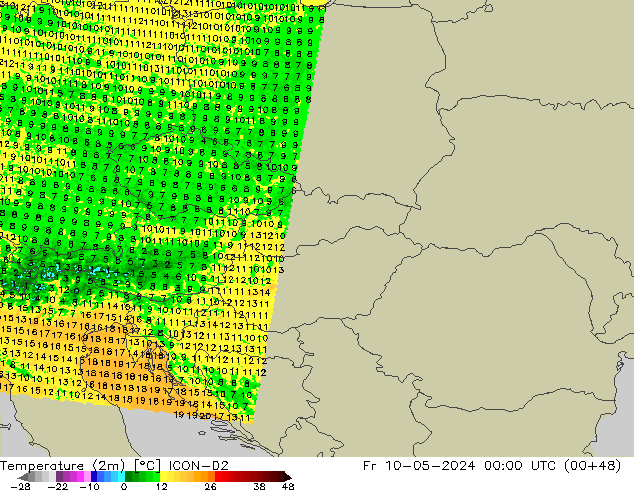 Temperature (2m) ICON-D2 Pá 10.05.2024 00 UTC