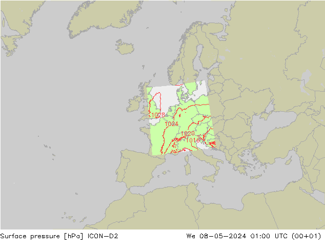 地面气压 ICON-D2 星期三 08.05.2024 01 UTC