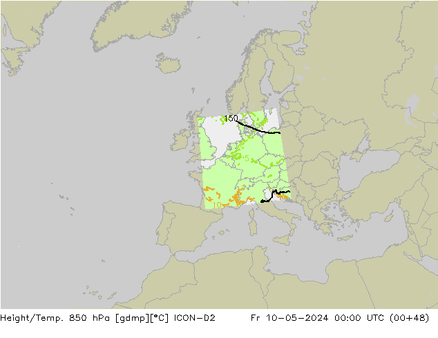 Height/Temp. 850 hPa ICON-D2 Fr 10.05.2024 00 UTC