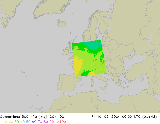 Streamlines 500 hPa ICON-D2 Fr 10.05.2024 00 UTC