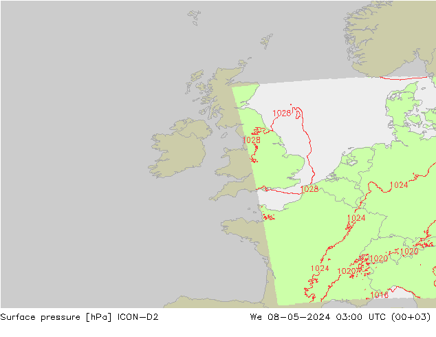 Luchtdruk (Grond) ICON-D2 wo 08.05.2024 03 UTC