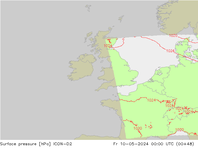 Luchtdruk (Grond) ICON-D2 vr 10.05.2024 00 UTC