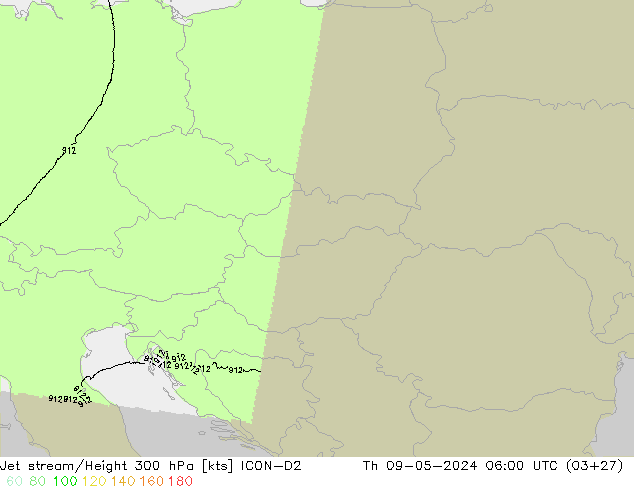 Prąd strumieniowy ICON-D2 czw. 09.05.2024 06 UTC