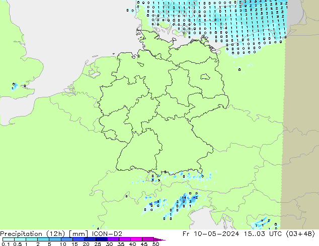 Precipitation (12h) ICON-D2 Fr 10.05.2024 03 UTC