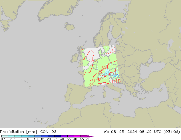 Precipitación ICON-D2 mié 08.05.2024 09 UTC