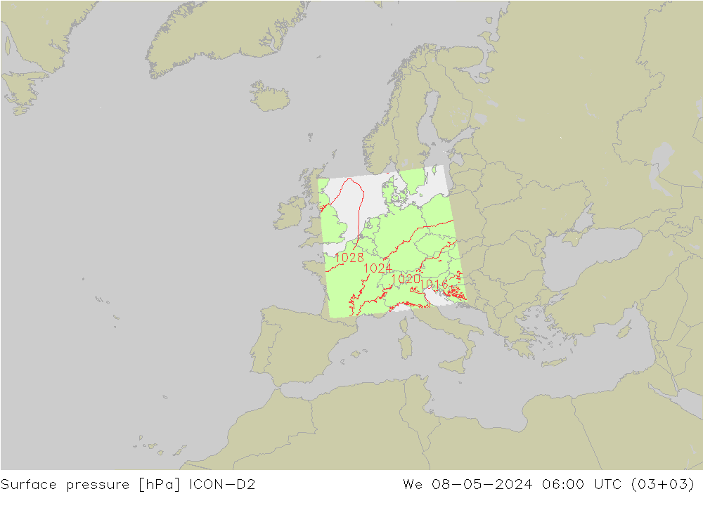 Bodendruck ICON-D2 Mi 08.05.2024 06 UTC