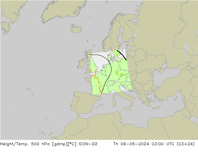 Height/Temp. 500 hPa ICON-D2 Čt 09.05.2024 03 UTC