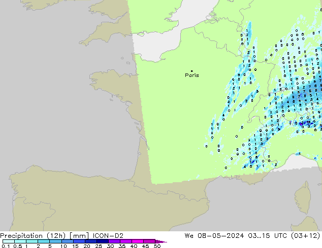 Precipitação (12h) ICON-D2 Qua 08.05.2024 15 UTC
