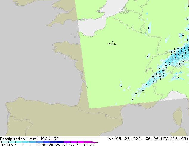 Srážky ICON-D2 St 08.05.2024 06 UTC