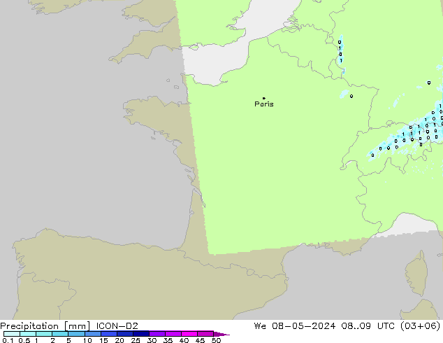 Srážky ICON-D2 St 08.05.2024 09 UTC