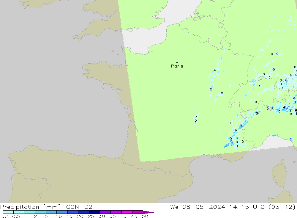 Niederschlag ICON-D2 Mi 08.05.2024 15 UTC