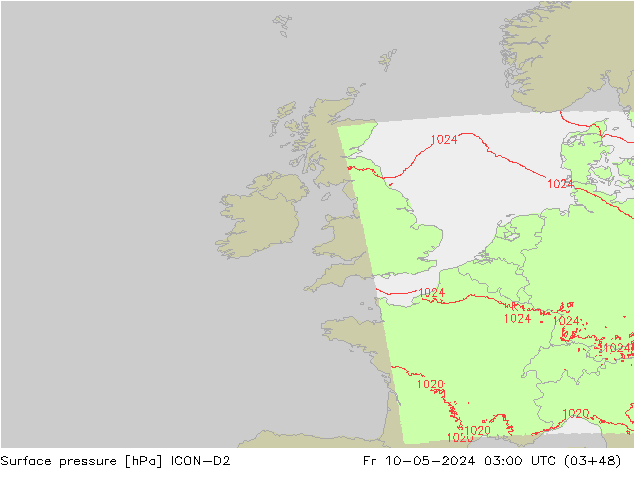 Atmosférický tlak ICON-D2 Pá 10.05.2024 03 UTC
