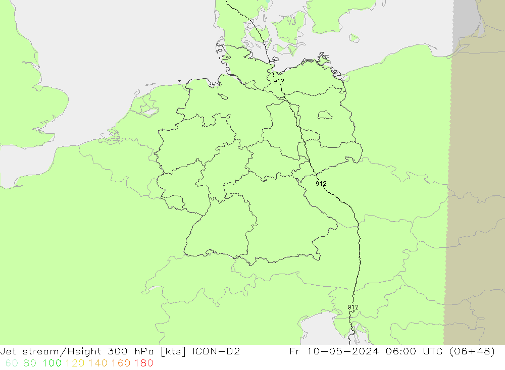 Jet stream/Height 300 hPa ICON-D2 Fr 10.05.2024 06 UTC