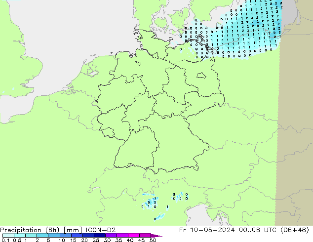 Precipitation (6h) ICON-D2 Fr 10.05.2024 06 UTC