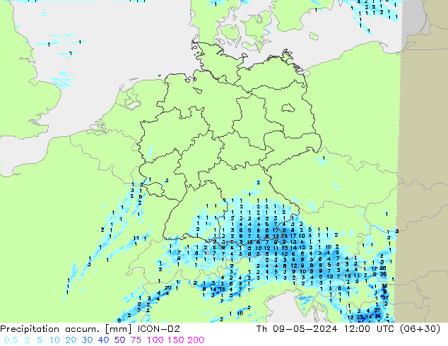 Precipitation accum. ICON-D2 Qui 09.05.2024 12 UTC