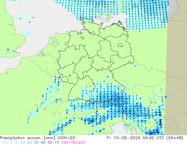 Precipitation accum. ICON-D2 pt. 10.05.2024 06 UTC