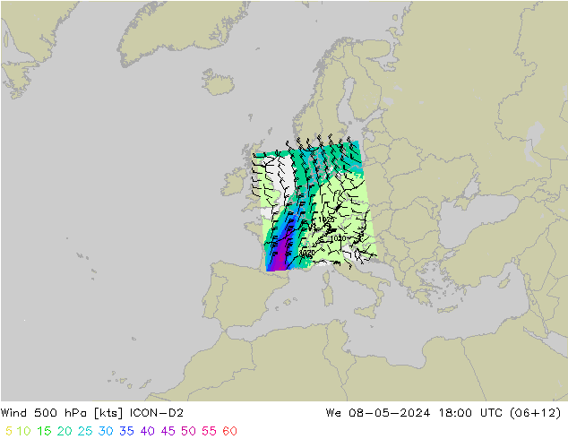 Wind 500 hPa ICON-D2 Mi 08.05.2024 18 UTC