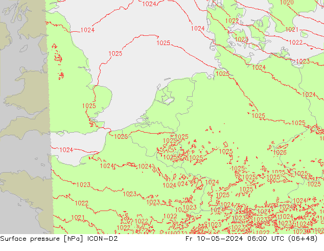 Surface pressure ICON-D2 Fr 10.05.2024 06 UTC