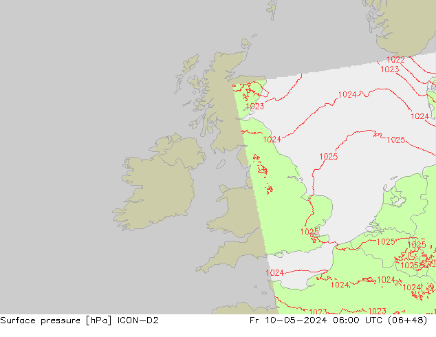 Atmosférický tlak ICON-D2 Pá 10.05.2024 06 UTC