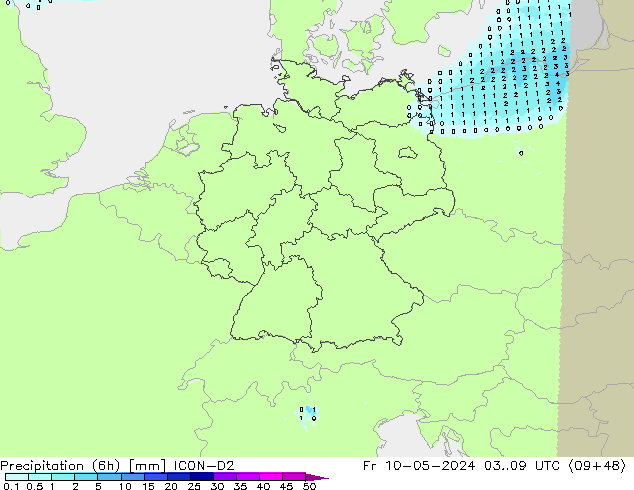 Precipitation (6h) ICON-D2 Fr 10.05.2024 09 UTC