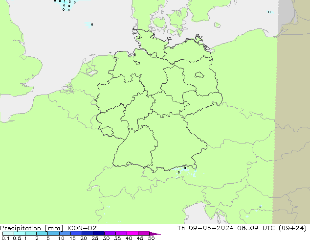 Precipitation ICON-D2 Th 09.05.2024 09 UTC