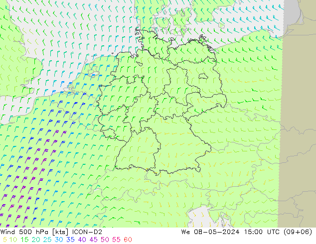 Wind 500 hPa ICON-D2 Mi 08.05.2024 15 UTC