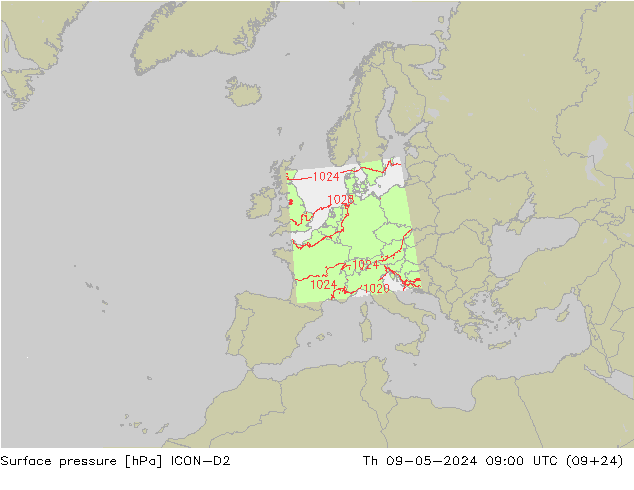 地面气压 ICON-D2 星期四 09.05.2024 09 UTC