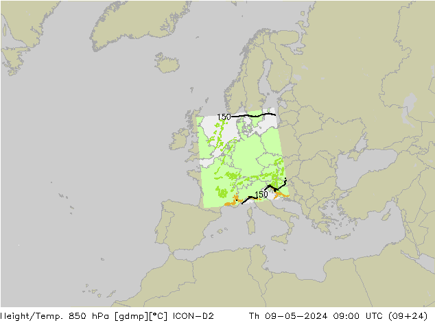 Yükseklik/Sıc. 850 hPa ICON-D2 Per 09.05.2024 09 UTC