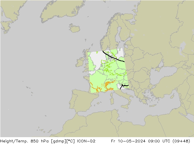 Yükseklik/Sıc. 850 hPa ICON-D2 Cu 10.05.2024 09 UTC