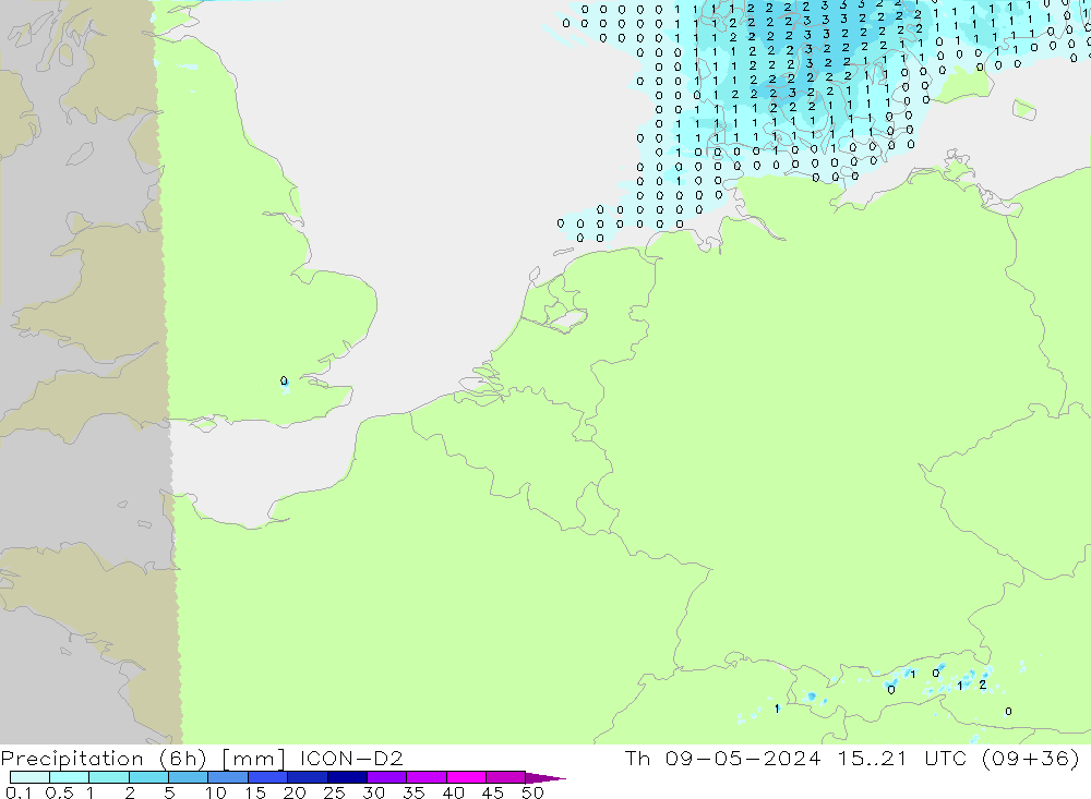 Precipitazione (6h) ICON-D2 gio 09.05.2024 21 UTC