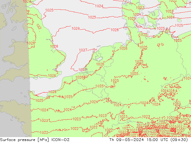 Luchtdruk (Grond) ICON-D2 do 09.05.2024 15 UTC