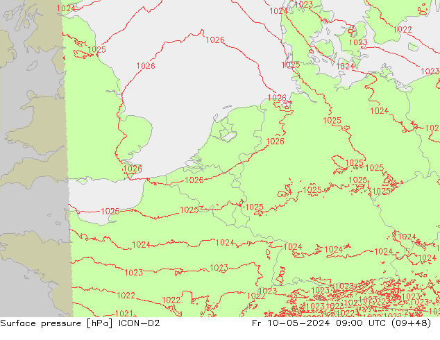 Surface pressure ICON-D2 Fr 10.05.2024 09 UTC