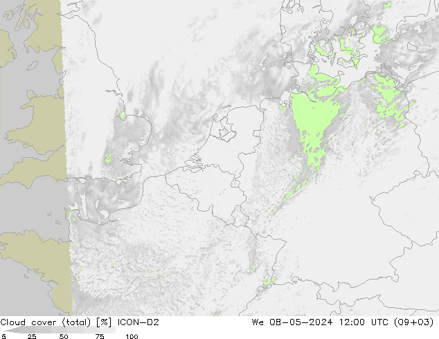 Nubi (totali) ICON-D2 mer 08.05.2024 12 UTC