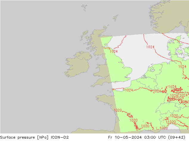 Surface pressure ICON-D2 Fr 10.05.2024 03 UTC